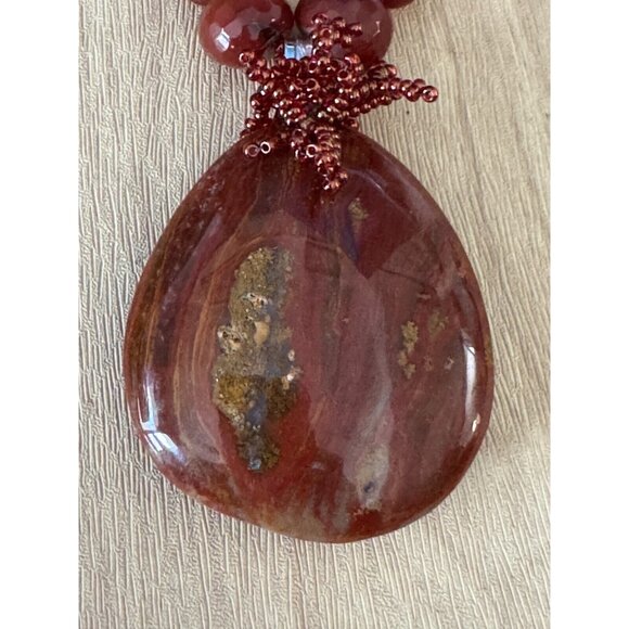 Gorgeous Carnelian Pendant on Carnlian and Orca Agate Strand Necklace w/Earrings - Picture 3 of 13